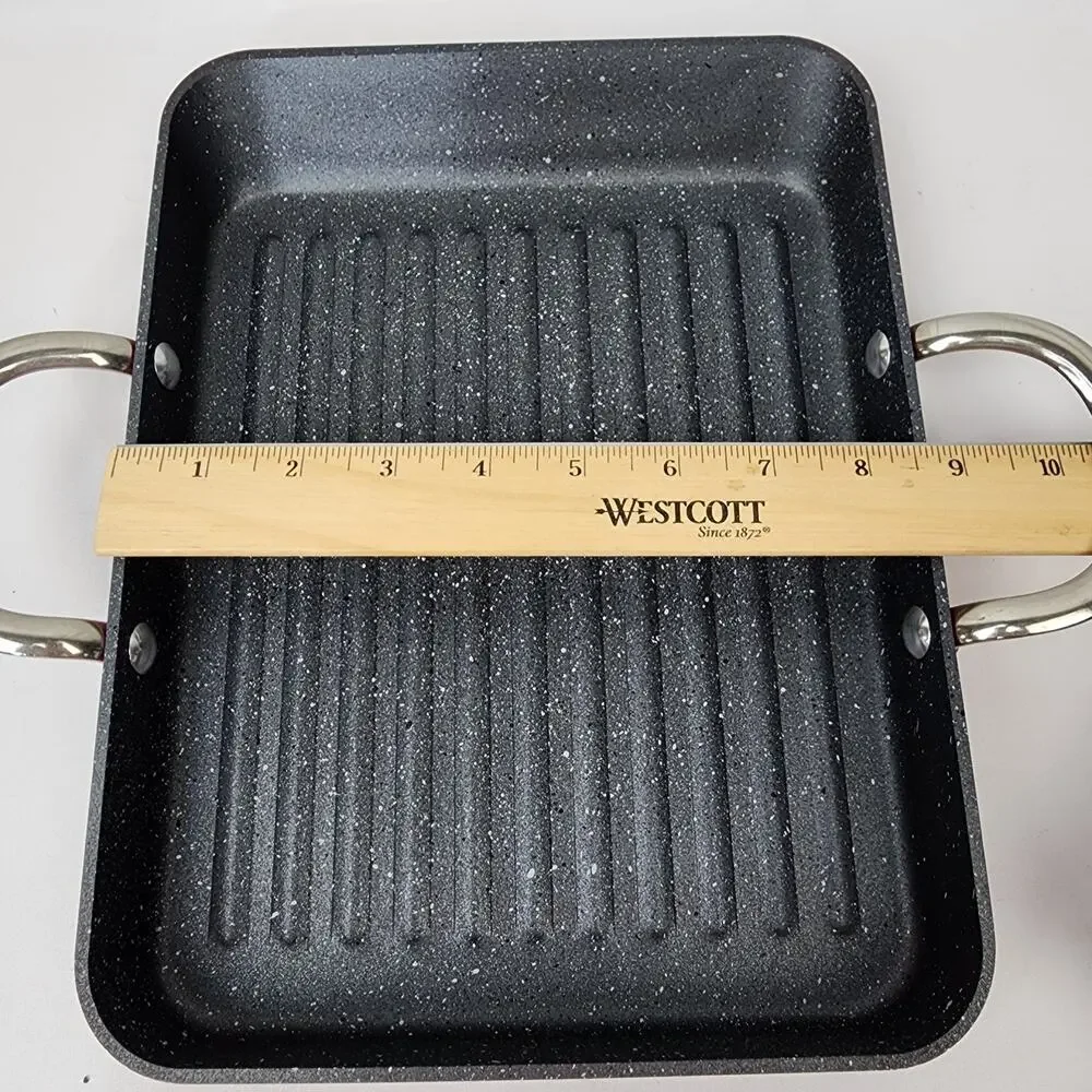 Curtis Stone Griddle Pans Smooth & Ridged (2) Silicon Handle Covers W/Lid 11 x 8